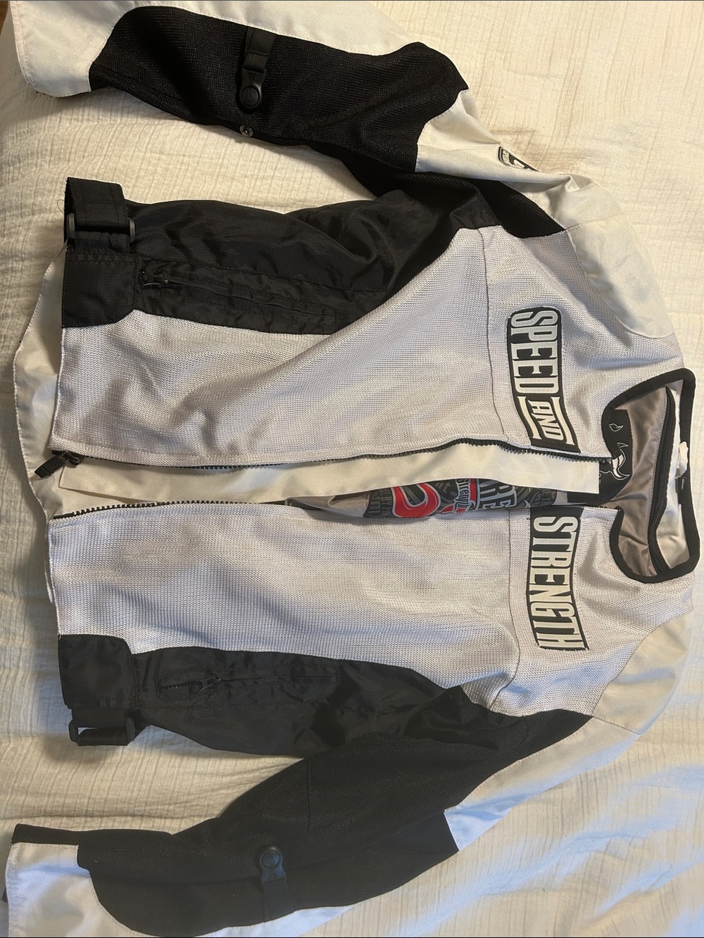Men's White & Black Textile Motorcycle Jacket